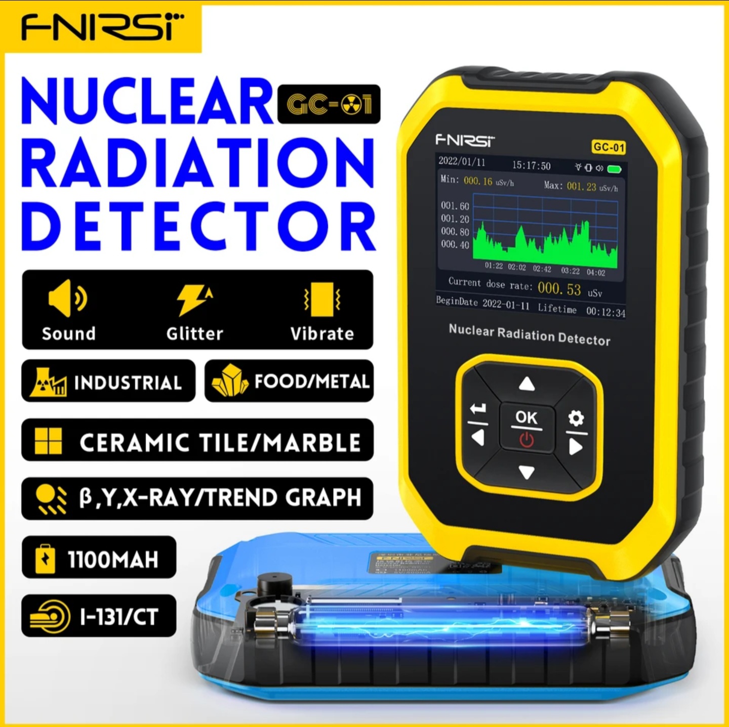 Nüvə radiasiya detektoru-dozimetr. Model: FNIRSI GC-01 ●