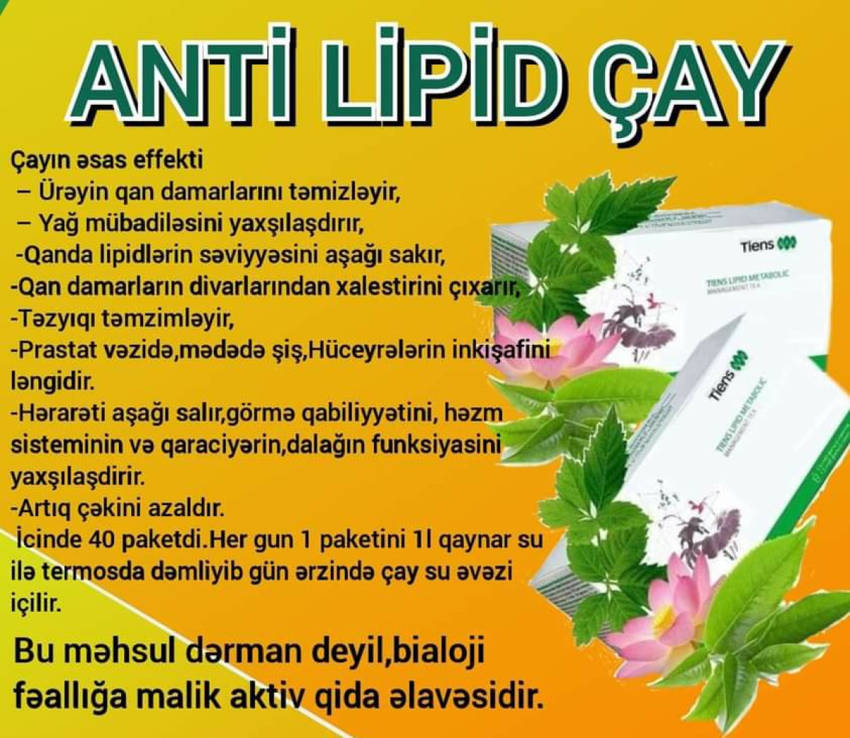 Antilipid metobalik çay Antilipid çayın əsas tərkibi 6 növ xüsusi yaşıl çay, beş