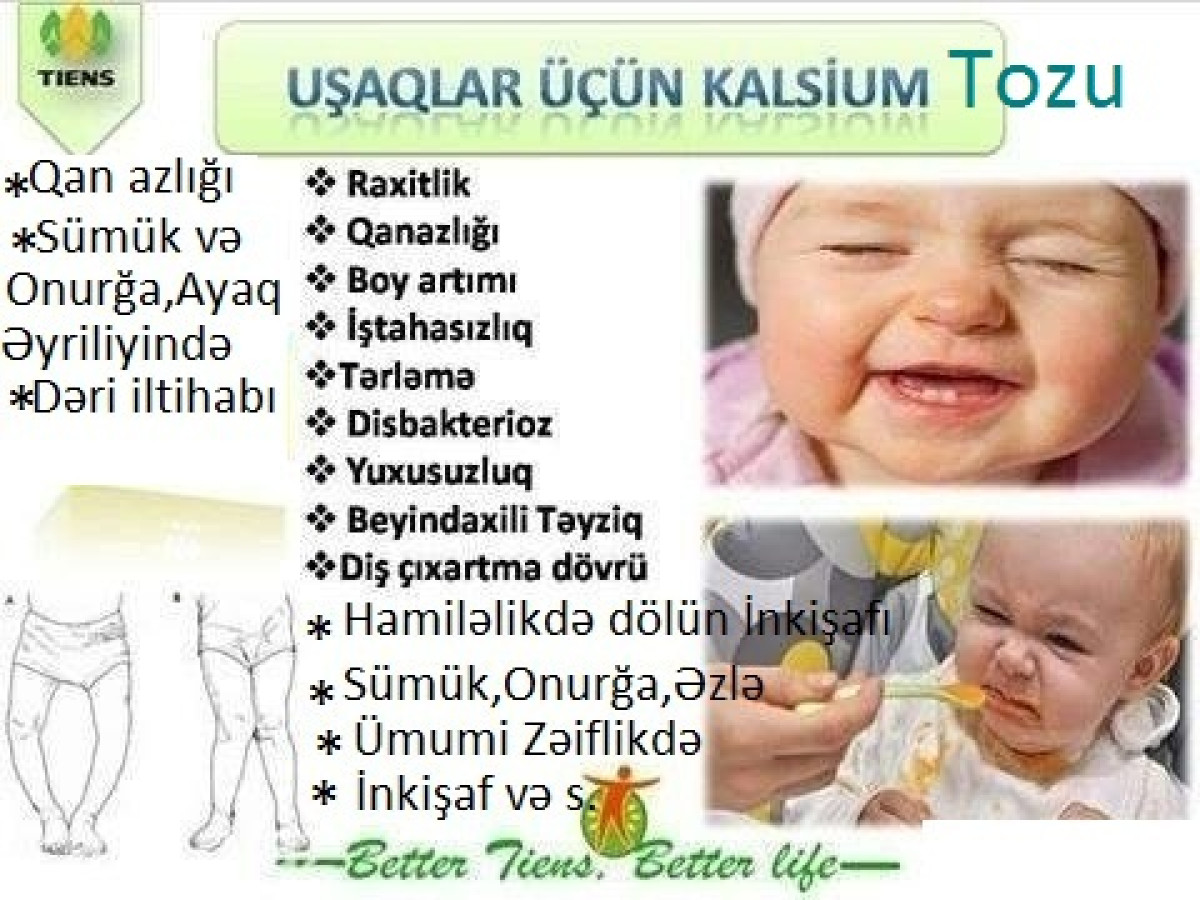 Uşaq Kalsium-Sümük,Raxit,Nitq,Onurğa,Boy,Yaddaş,İnkişaf,Anemiya,Diatez,Astma-Bronxit,Sklet " Uşaqlar Üçün İonlaşdırılmış Kalsium Tozu " Sifariş və