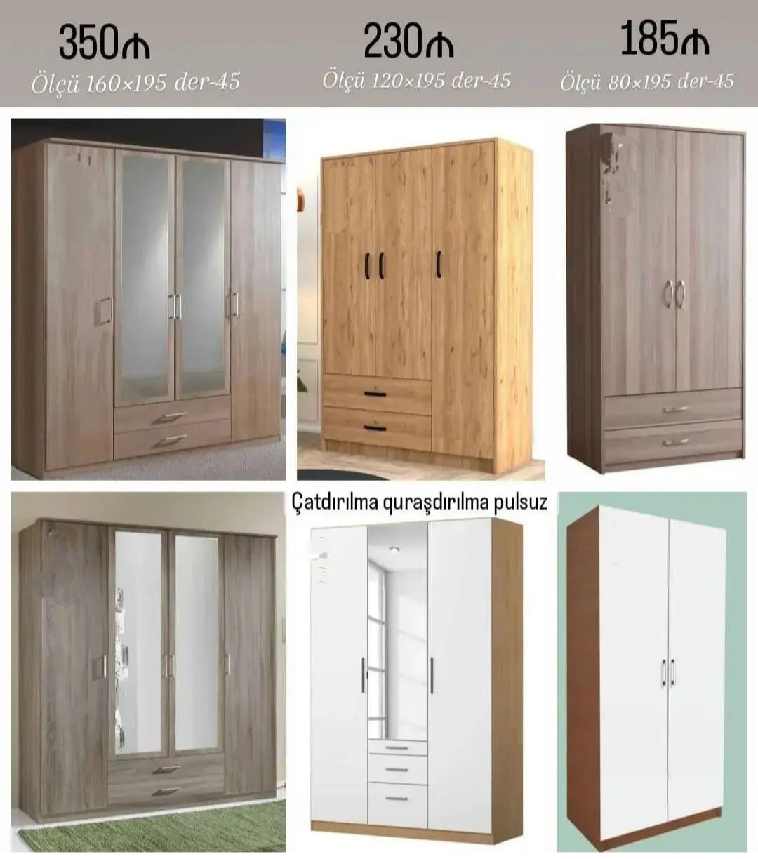 Dolablar Sifarişlə hazırlanır Rəng seçimi var Ölçü seçimi