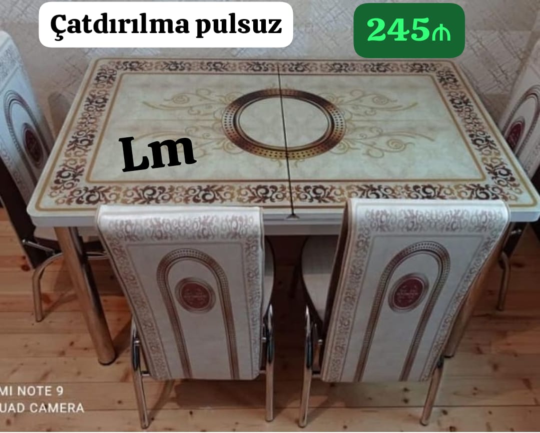 Mətbəx masa ( üstü şüşə) + 4 stull dəst‼ *İstənilən dəsti