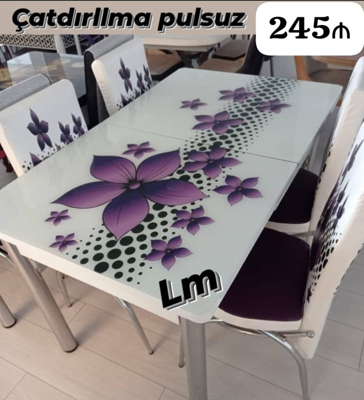 Stol stul desti Mətbəx masa ( üstü şüşə) + 4 stull dəst‼ *İstənilən dəsti