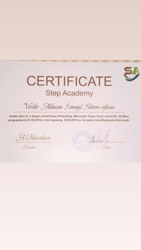 Dizayner işi axtarıram Step Akademiya Tələbəsi (2018-2019) 2019 cu ildən işləyirəm