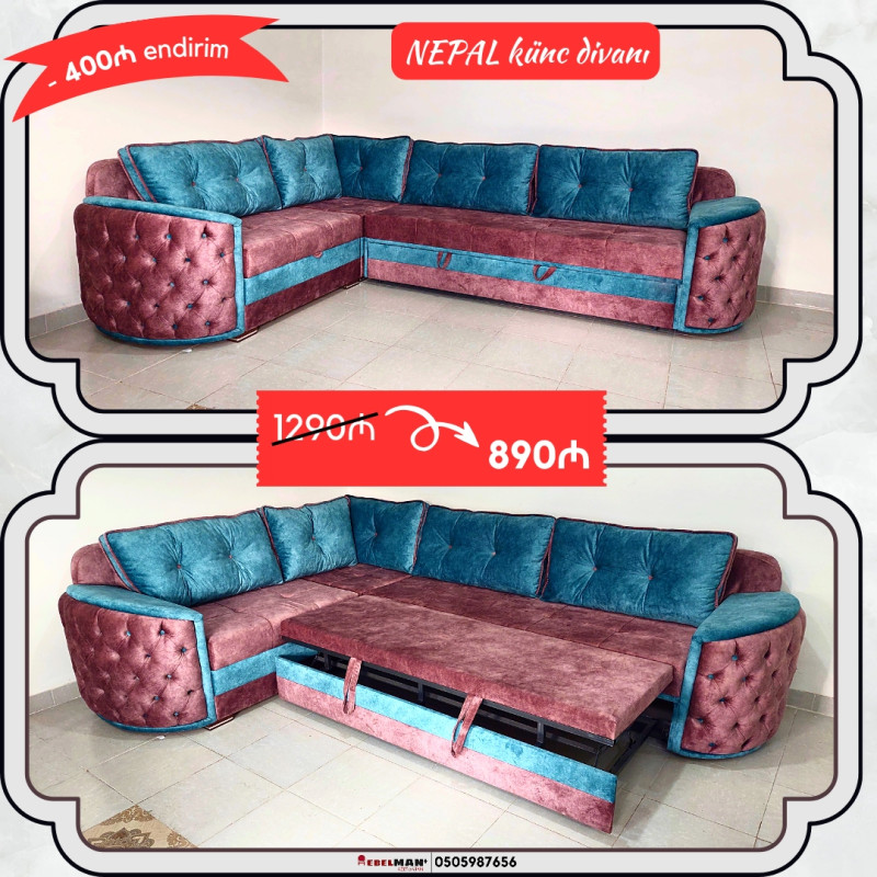 Möhtəşəm endirim | Künc divan ENDİRİMLƏ DİQQƏT! Möhtəşəm ENDİRİM!. Nəhəng Nepal künc divanı