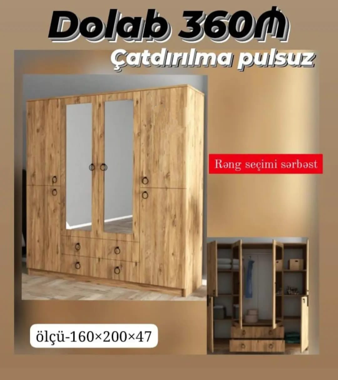 4Qapili Dolab Sifarişlə hazırlanır Rəng seçimi var Ölçü