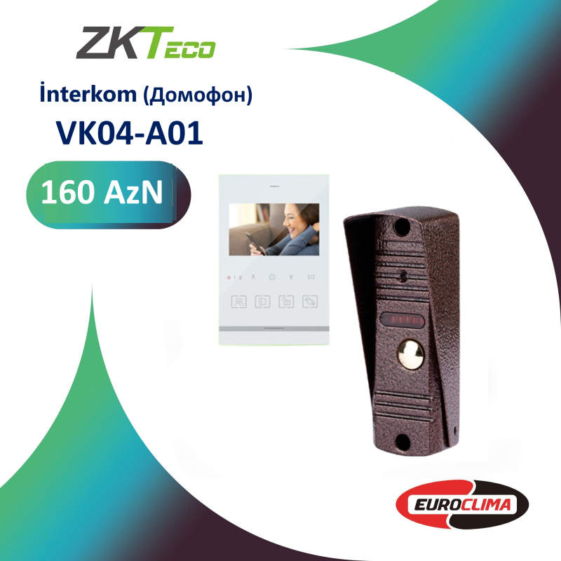 Interkom (Домофон) VK04-A01 ZKTeco VK04-A01 Interkom (Домофон) Qiyməti 160 manatdır.!