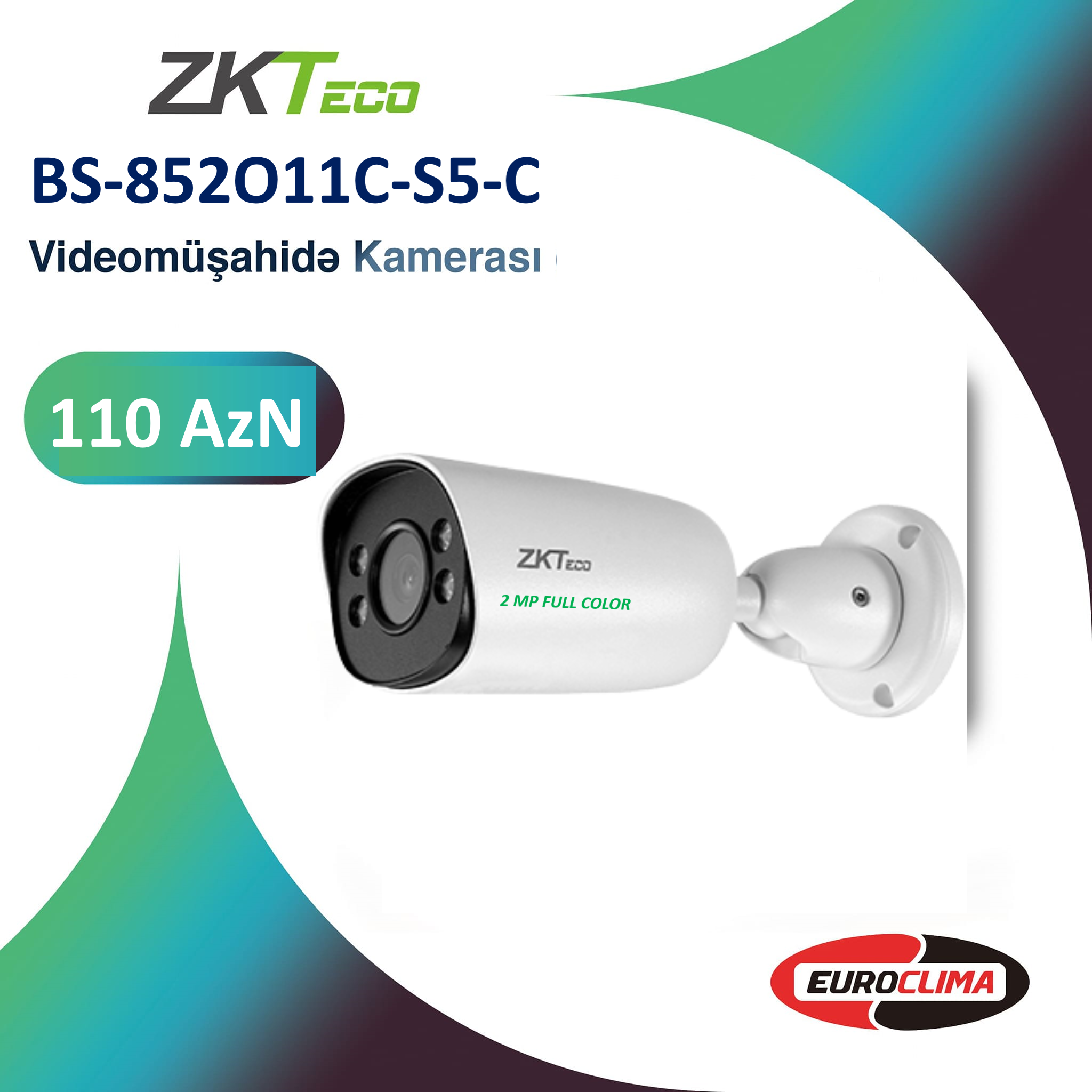 2MP Mini Bullet 2.8mm BS-852011C-S5-C ZKTeco –İP camera .!
