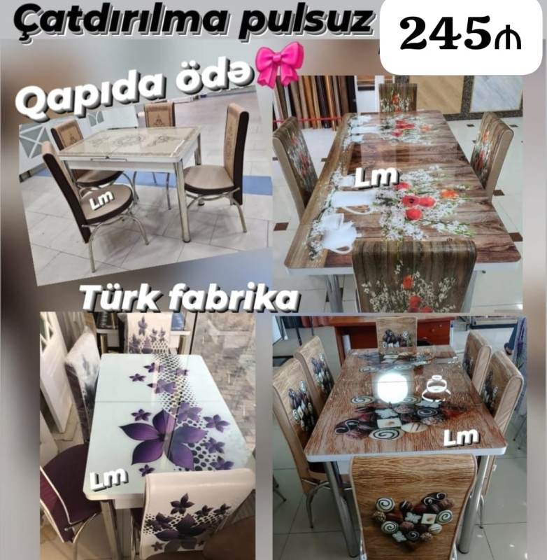 Stol stul desti Mətbəx masa ( üstü şüşə) + 4 stull dəst‼ *İstənilən dəsti