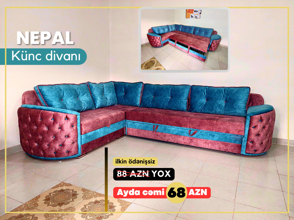 Künc divan NEPAL | İLKİN ÖDƏNİŞSİZ KREDİTLƏ Kreditlə belə daha ucuz. Nə az nə çox 360₼ endirimlə Yeni