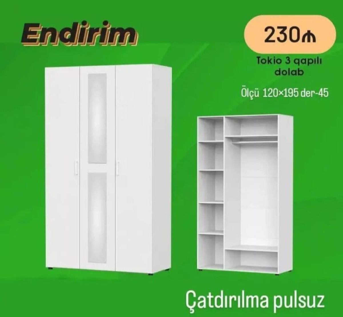 Paltar şkafı Paltar şkafı Sifarişlə hazırlanır Rəng seçimi var Ölçü