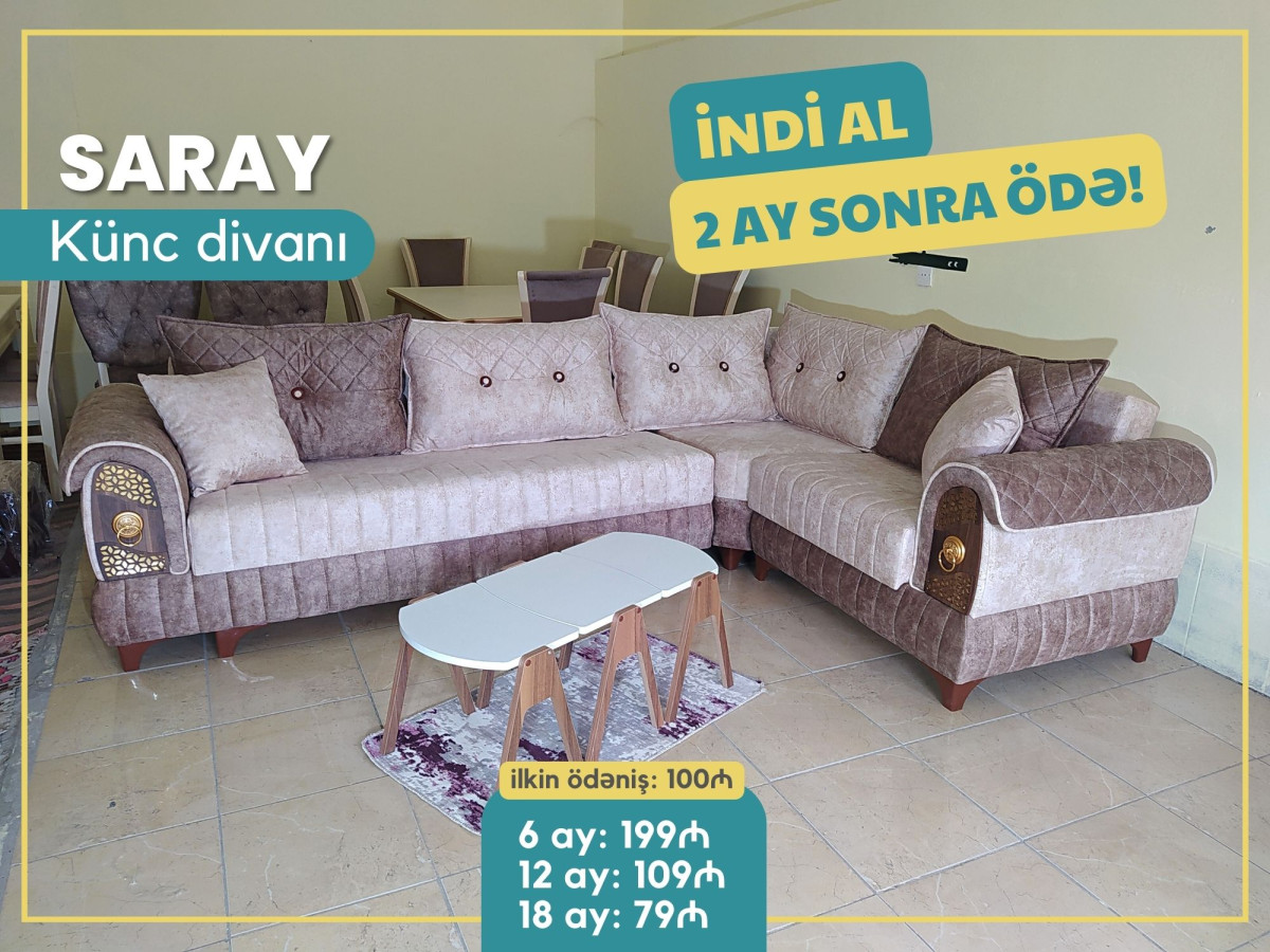 Künc divan SARAY | İNDİ AL 2 AY SONRA ÖDƏ Diqqət! İndi al 2 ay sonra ödə! Künc divan ŞƏBƏKƏ 18 ayadək