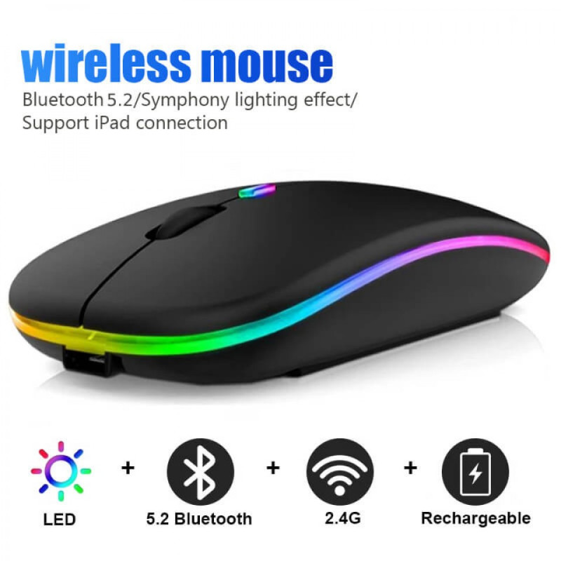 RGB Mouse Bluetooth + Wireless 2.4Ghz Telefon / Komputer /Planşet üçün Sarj Edilə Bilən Siçan VR RGB 5.2 Bluetooth Mouse Telefon / Komputer /Planşet üçün