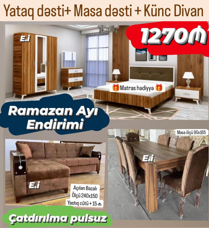 Qonaq yataq desti *Ramazan Ayı Endirimi💚* *Yataq dəsti + Künc divan+ Masa