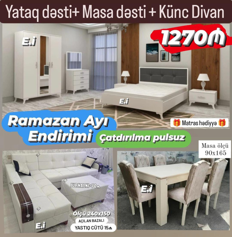 Yataq ve qonaq desti *Ramazan Ayı Endirimi💚* *Yataq dəsti + Künc divan+ Masa