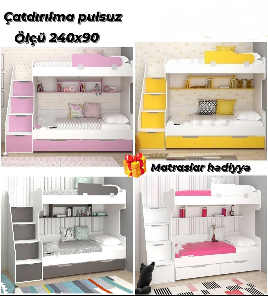 İkimərtəbəli çarpayı Sifarişlə hazırlanır Rəng seçimi var