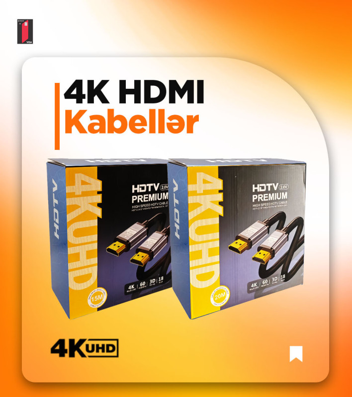 Kabel "4K UHD HDMİ" 4K UHD HDMİ kabellər. Cox kefiyyətlidir, qutularda. Yumşaq