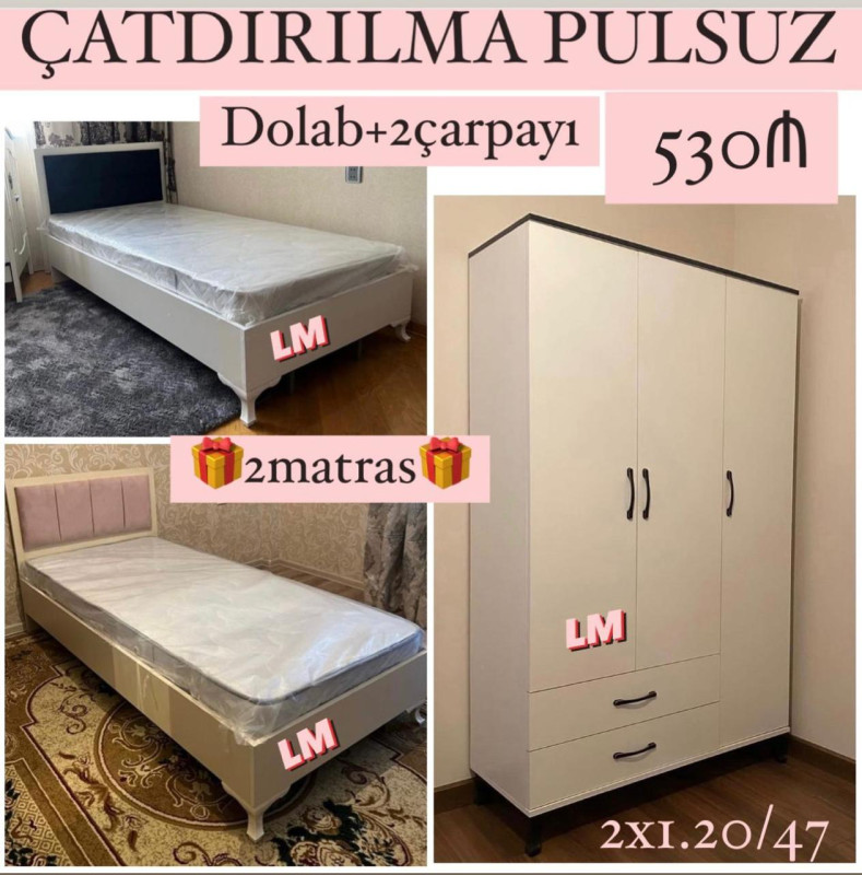 Gemc mebeli yataq mebeli *Gənc oda🤴👸 DOLAB+2 ÇARPAYI*_ 💥 Yeni və sifarişlə Qiymət :