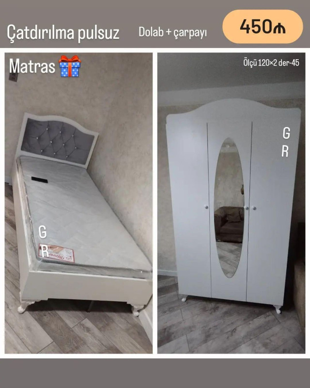 Yataq desti, genc mebeli 🔱çarpayı + dolab sifarisle 🔱qiymet *💥450azn* 🔱pesekar usta