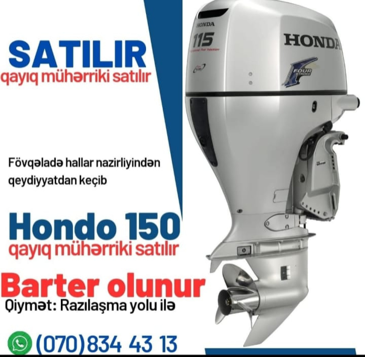 Hondo 150 qayıq motoru Honda 150 qayıq üçün motor satılır. 📑 SƏNƏDLƏRİ