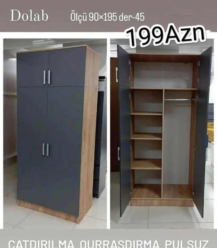 Dolab Dolab Sifarişlə hazırlanır Rəng seçimi var Ölçü 90/195/45