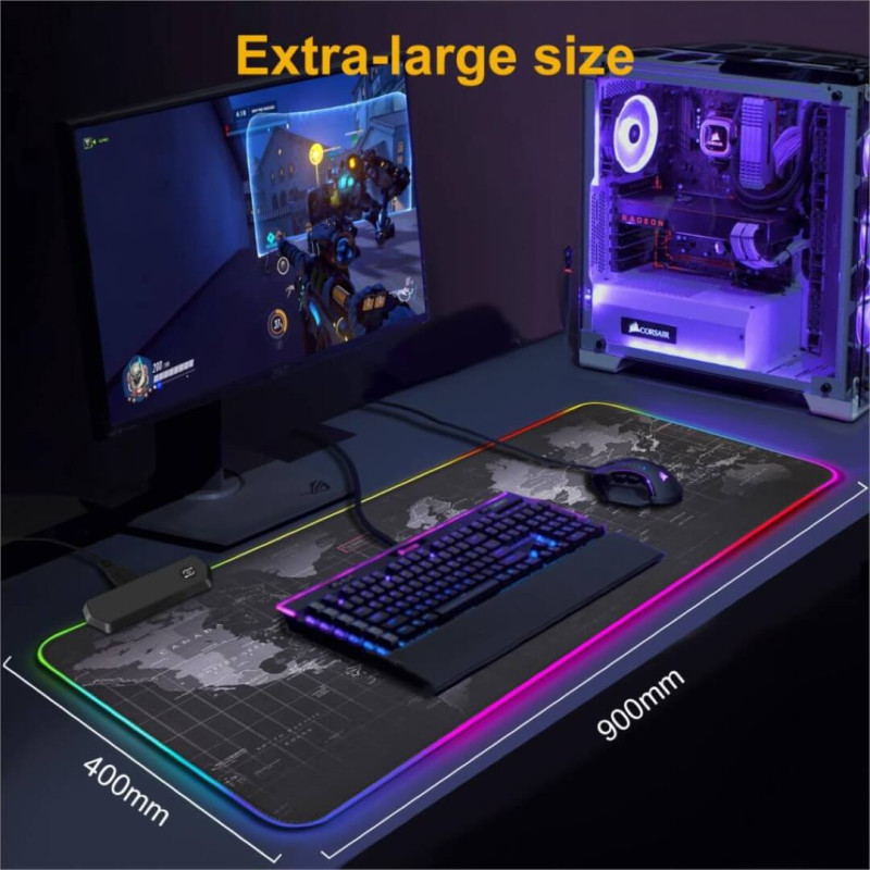 XBOSS RGB Mouse Pad Gaming 14 Rəng İşıqlı Yumşaq Sukeçirməz XXL 89.5 x 40 sm XBOSS RGB Mouse Pad Gaming 14 Rəng İşıqlı Yumşaq Sukeçirməz