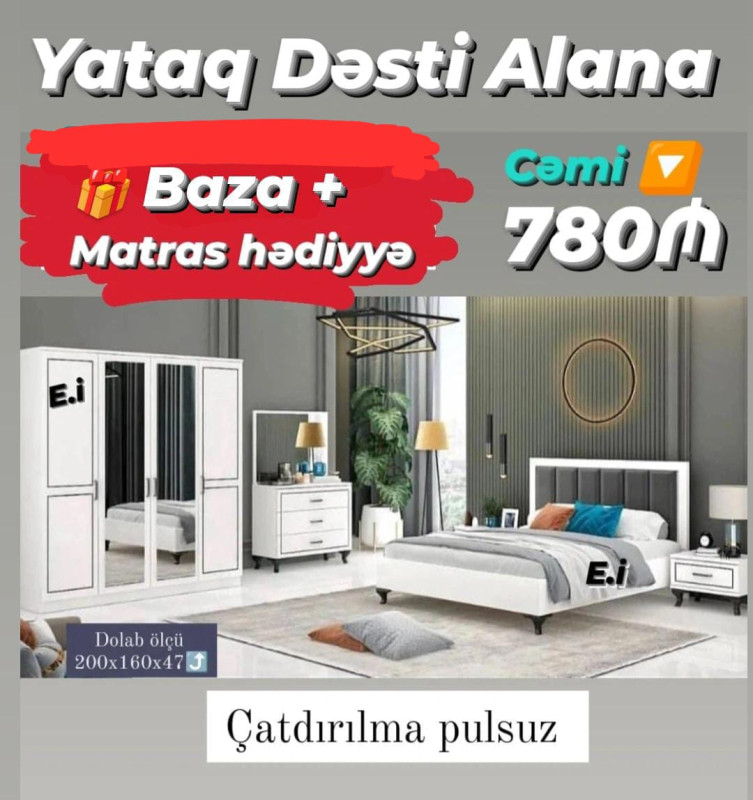 Yataq mebeli *Yataq Dəsti Alana Baza + Matras hədiyyə cəmi - 780AZN💥*