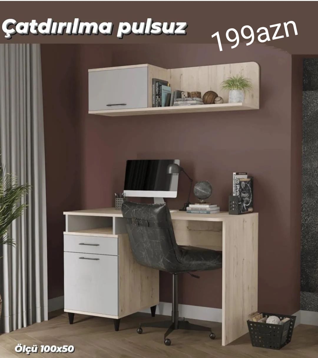 İş masası Sifarişlə hazırlanır Rəng seçimi var Ölçü 100/50