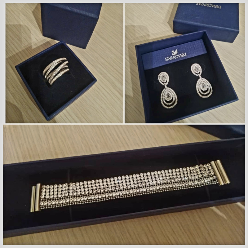 Svarovski sırğa üzük qolbag Swarovski daşlarla işlənmiş qolbag, boyunbağı və sırğa