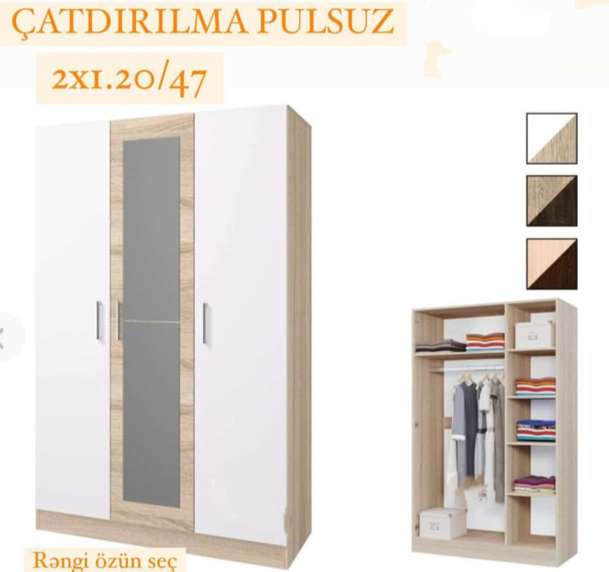 Paltar şkafı Paltar şkafı Sifarişlə hazırlanır Rəng seçimi var Ölçü