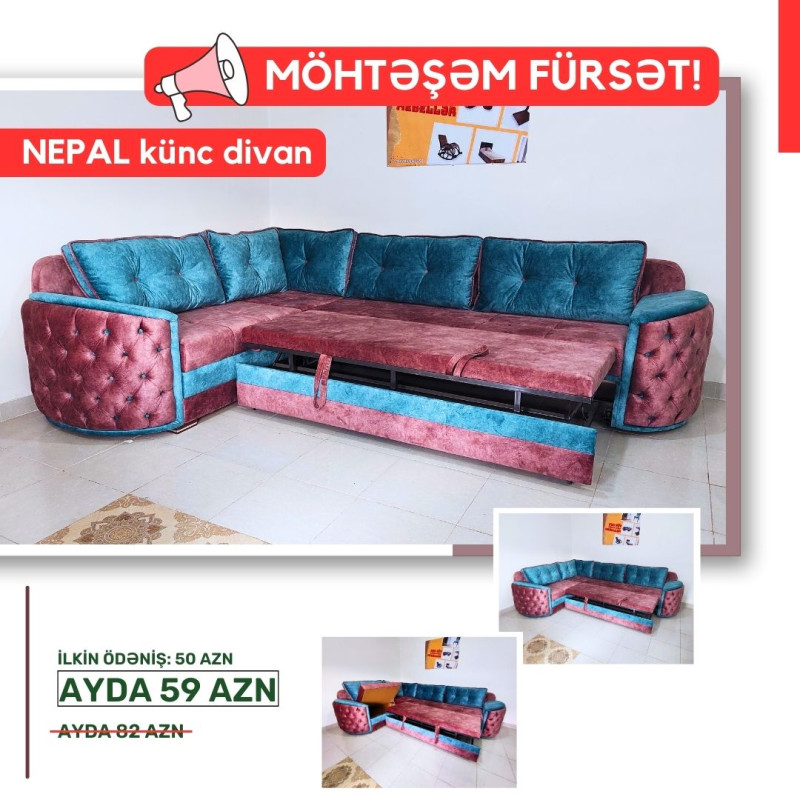 Künc divan Nepal faizsiz KREDİTLƏ | MÖHTƏŞƏM FÜRSƏT Kreditlə belə daha ucuz. Nə az nə çox 400₼ endirimlə Yeni