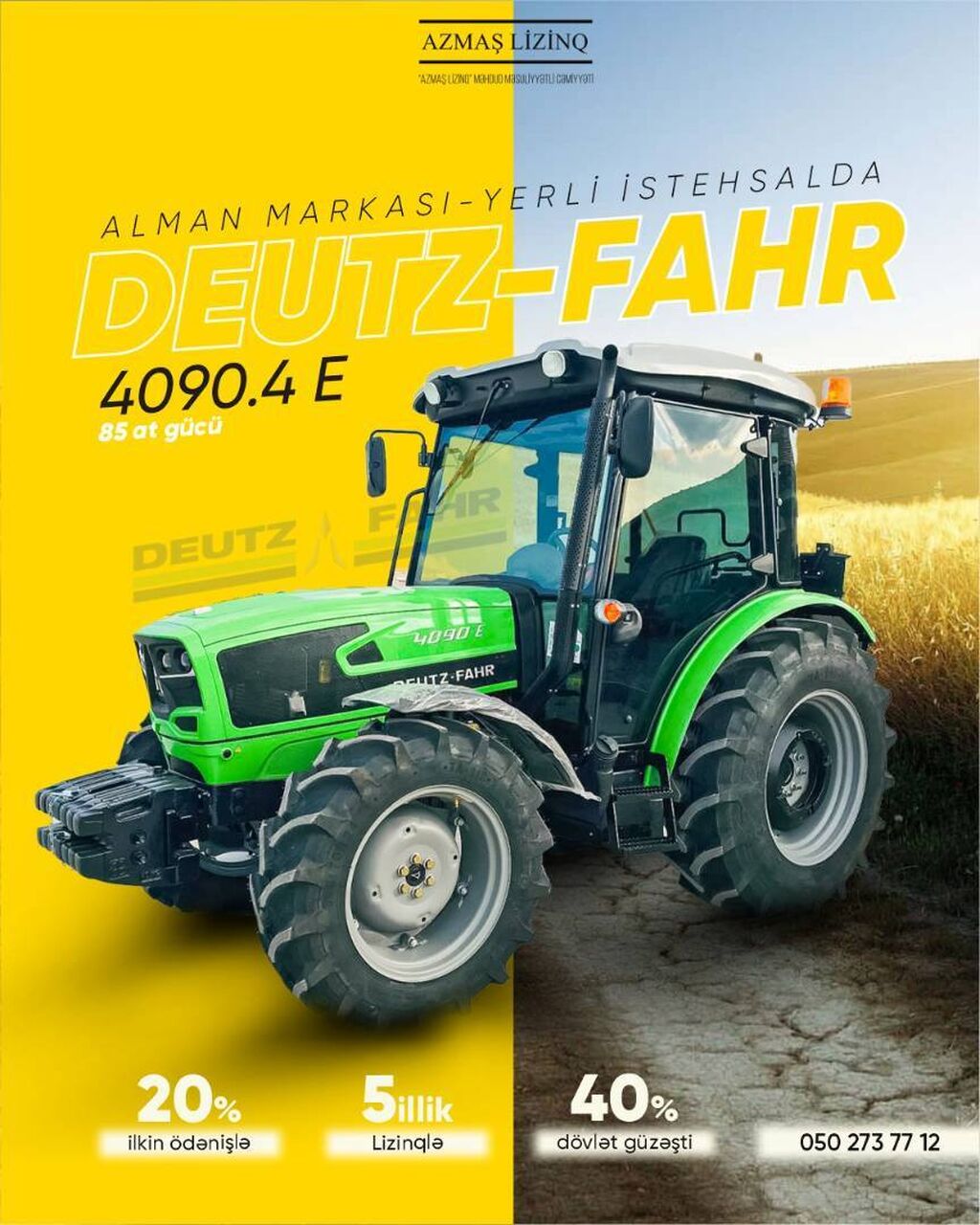 Deutz-Fahr 4090.4 E traktoru 40% dövlət güzəştli 20% ilkin