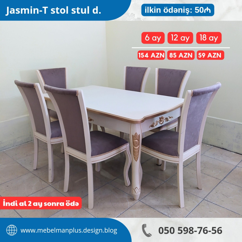 Stol stul dəsti JASMİN | KREDİTLƏ JASMİN masa və oturacaq dəstini 18 ayadək hissə-hissə