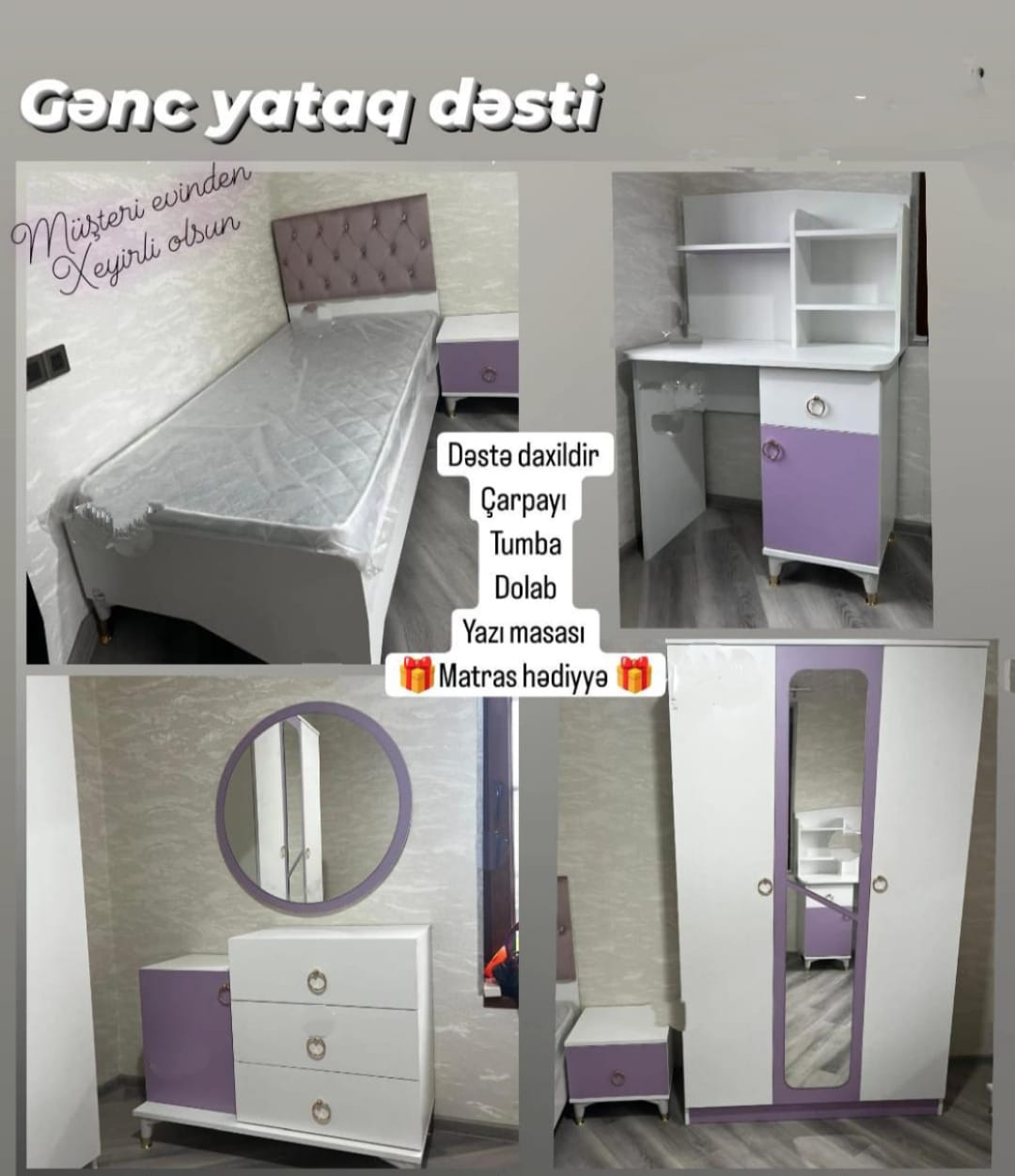 Gənc Yataq dəsti Sifarişlə hazırlanır Rəng seçimi var