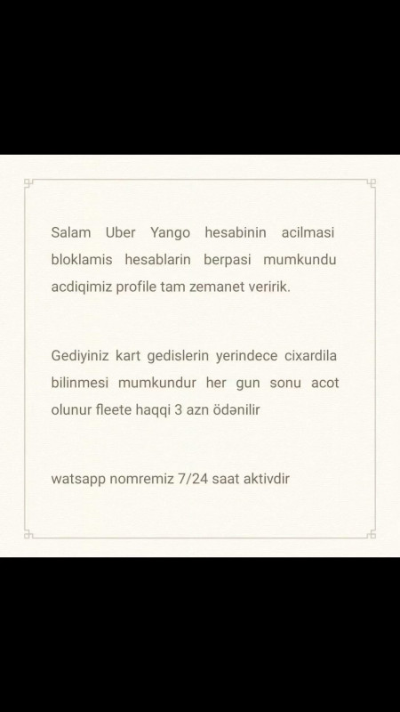 Uber Yango qeydiyyati Salam Uber Yango hesabinin acilmasi bloklamis hesablarin