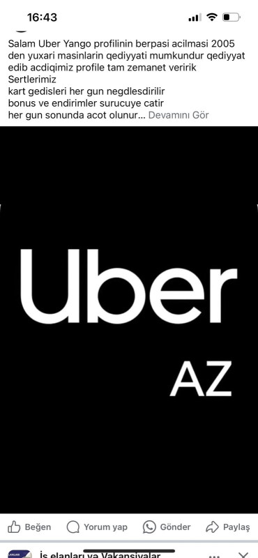 Uber yango Salam Uber Yango profilinin berpasi acilmasi 2005 den