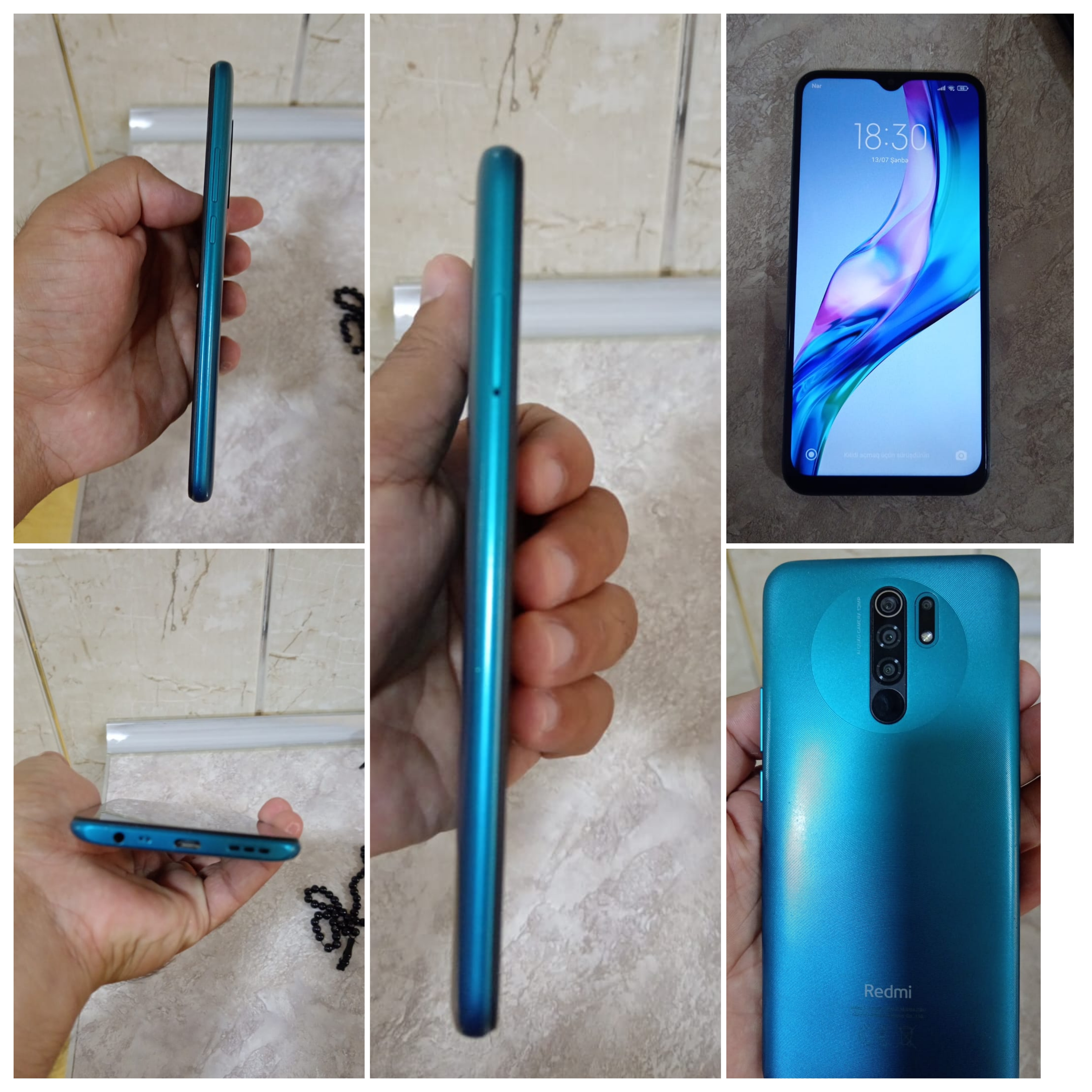 Redmi 9 yaddaş 32 gb ustada olmayıb. Adaptrı var. Zaryadka