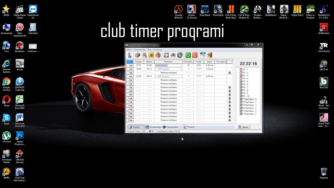 Club timer yazilmasi. Playstation ve internet clublar ucun