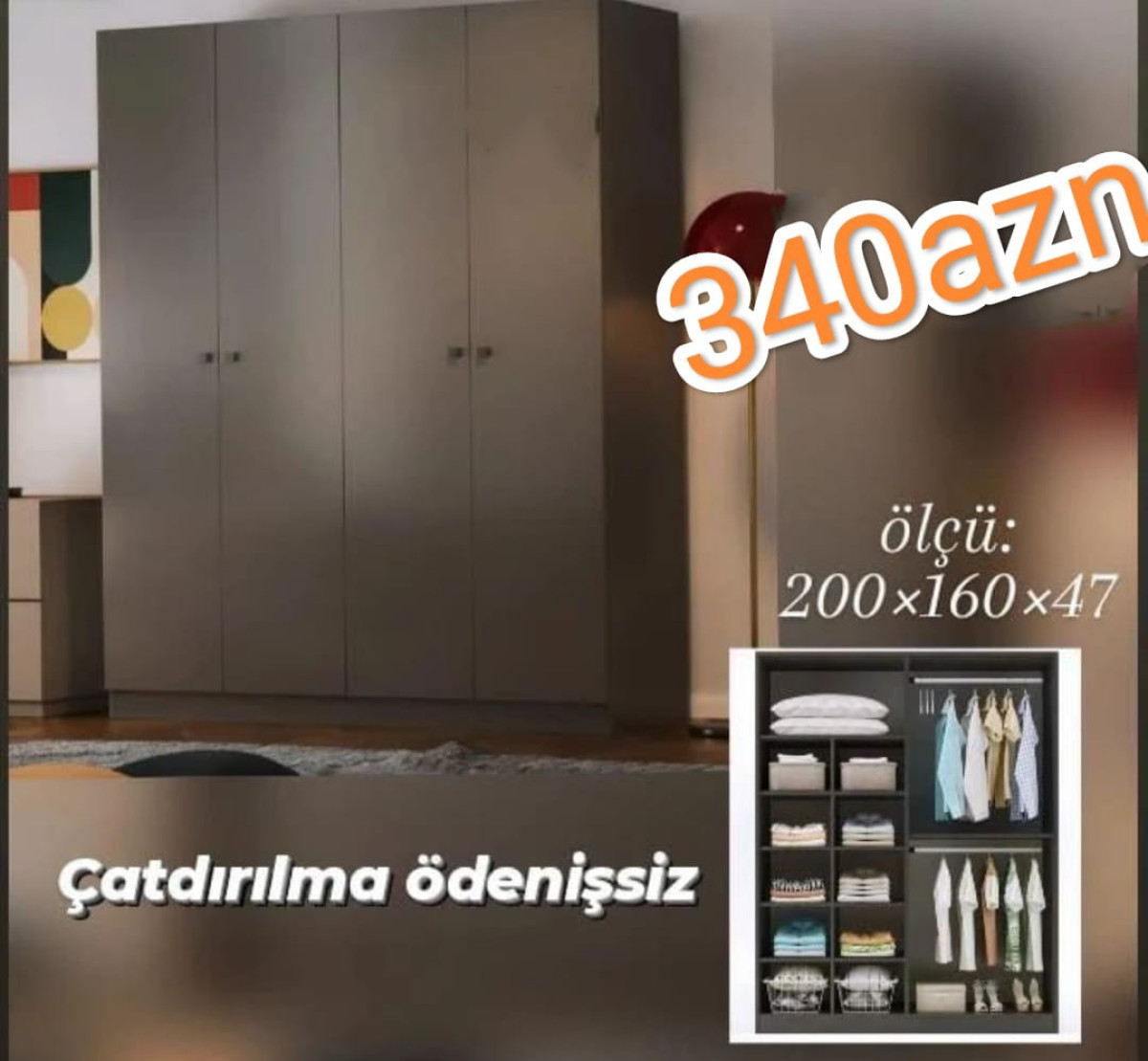 4Qapili dolab 4Qapili dolab Sifarişlə hazırlanır Rəng seçimi var Ölçü