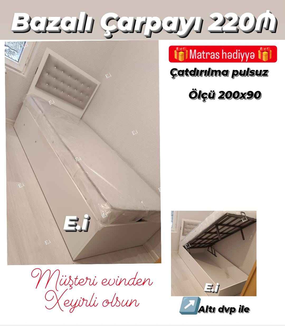 *Bazalı Çarpayı 220Azn💥* ✔️Rəng seçimi var Ölçü 200x90 ✔️