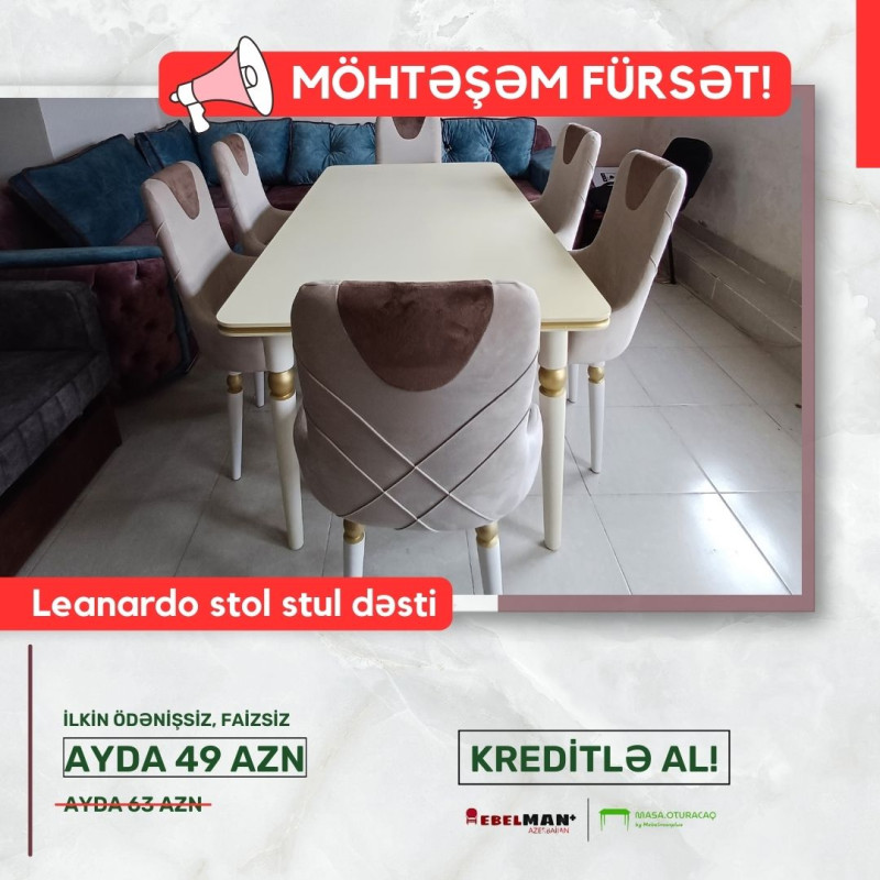 Stol stul dəsti LENARDO | FAİZSİZ KREDİTLƏ Diqqət, ilkin ödənişsiz və faizsiz kreditlə LEANARDO masa