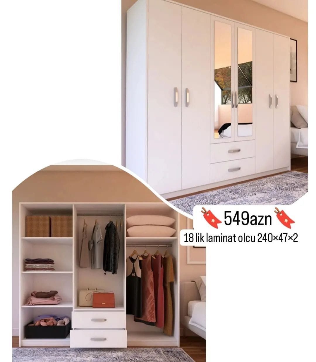 6qapili dolab Sifarişlə hazırlanır Rəng seçimi var Ölçü