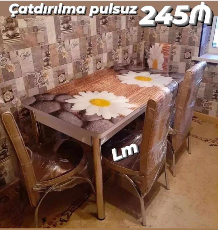 Stol stul kuxna üçün Mətbəx masa ( üstü şüşə) + 4 stull dəst‼ *İstənilən dəsti