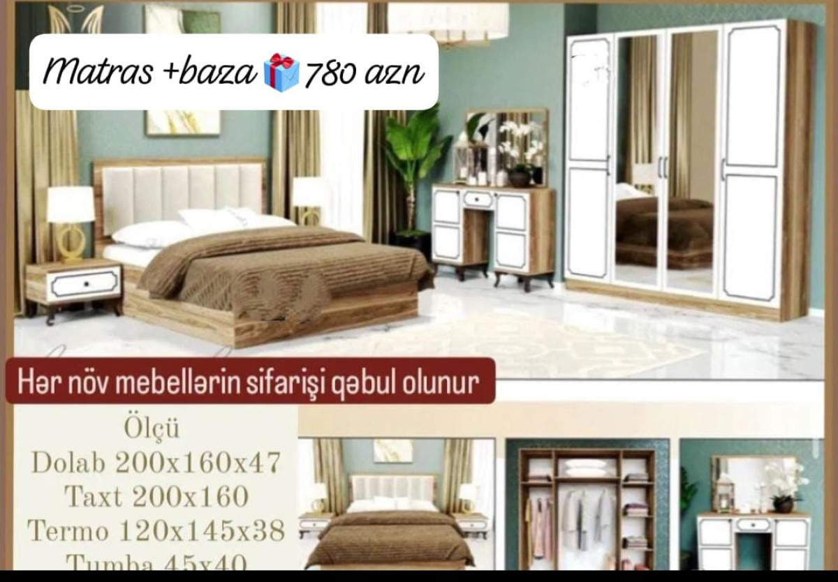 Yataq otağı dəsti Yataq otağı dəsti Sifarişlə hazırlanır Rəng seçimi var