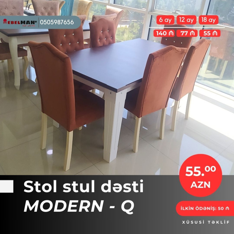 Masa və oturacaq dəstləri | KREDİTLƏ Diqqət! Onlarla çeşidlə gəldik! Stol stul dəstlərini indi 3