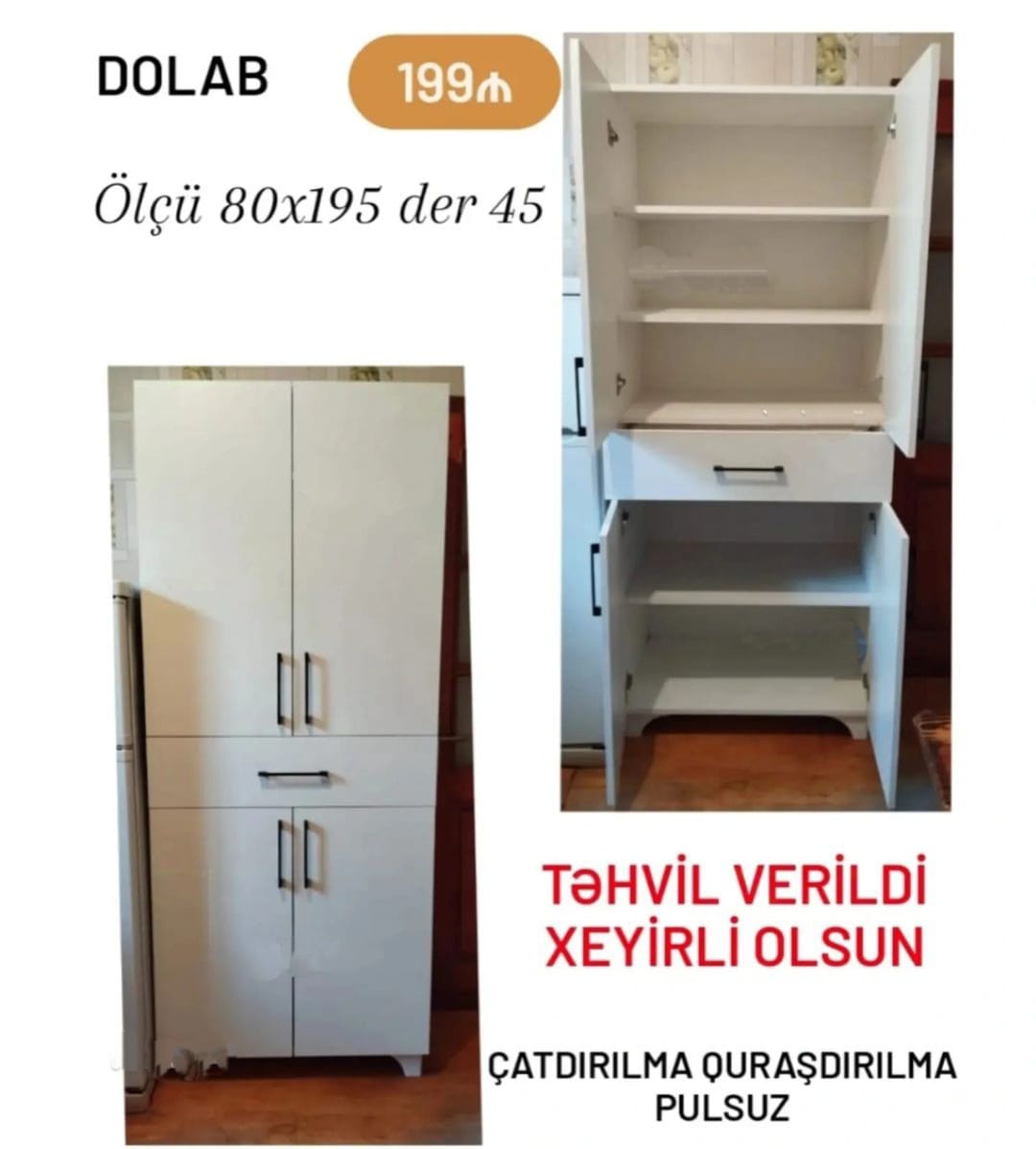 2Qapili şkaf Sifarişlə hazırlanır Rəng seçimi var Ölçü