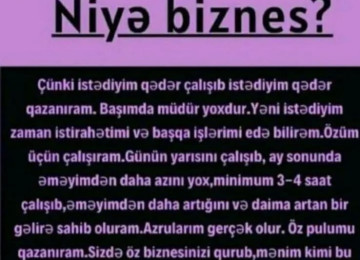 Evden caliwaraq qazanc əldə etmək mümkündür. Öz biznesinizi