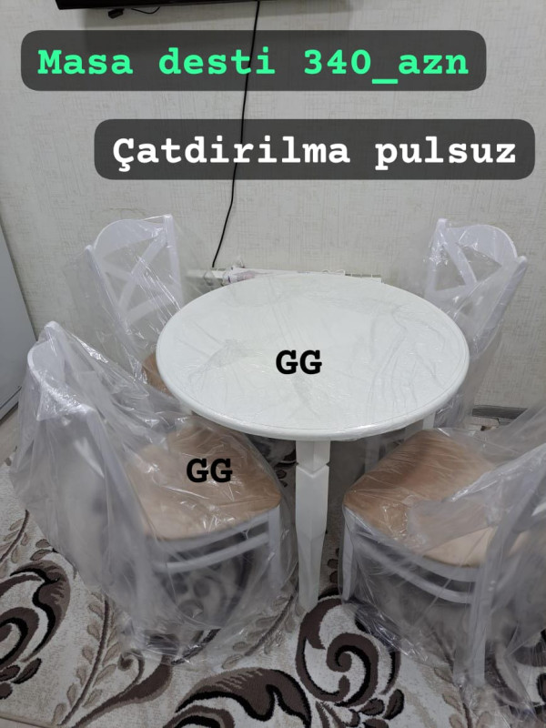 Stol stul desti Yeni ve Sifarişle Oval Masa ve 4 stul 340_azn Olcu 90×90