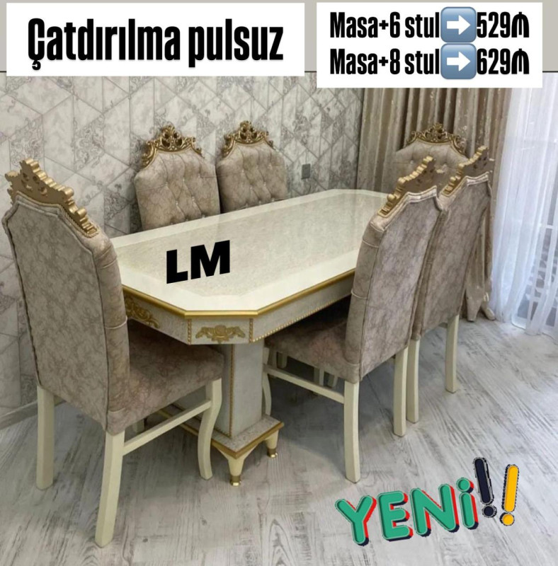 Stol stul desti *Möhtəşəm _TACMARAL_ masa dəsti*👑 *Yüksək keyfiyyətlə*