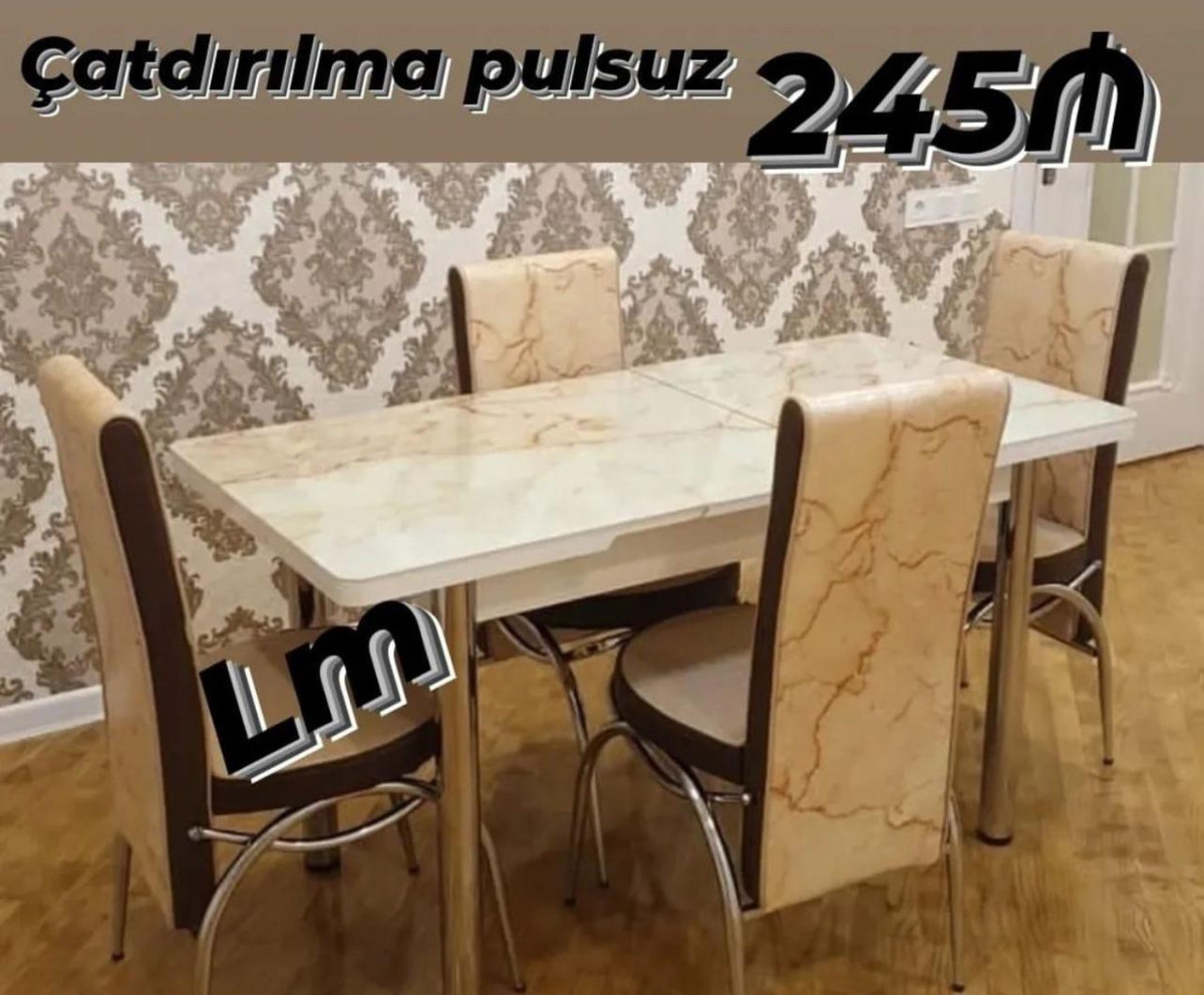 Stol stul desti Mətbəx masa ( üstü şüşə) + 4 stull dəst‼ Qiymət : *245azn.*