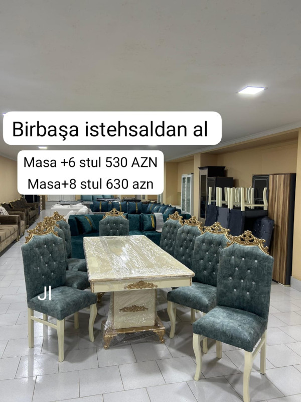 Stol stul desti ✅Masa 6 stul ✅Masa ölçü 2/1m ✅ Rəng seçimi var ✅ çatdırılma
